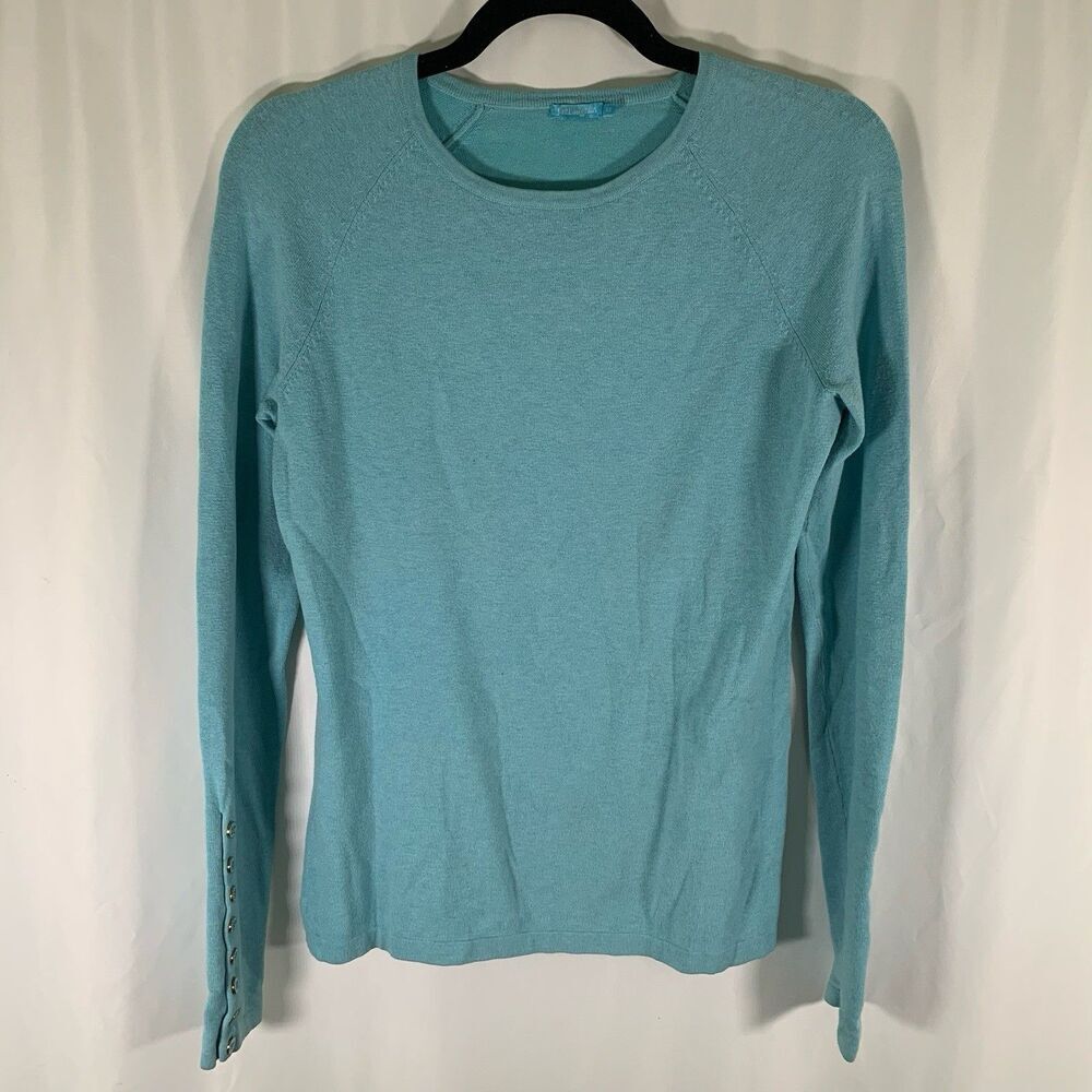 J McLaughlin Blouse Women's XS Blue Knit Long Sleeve Round Neck Cotton Blend